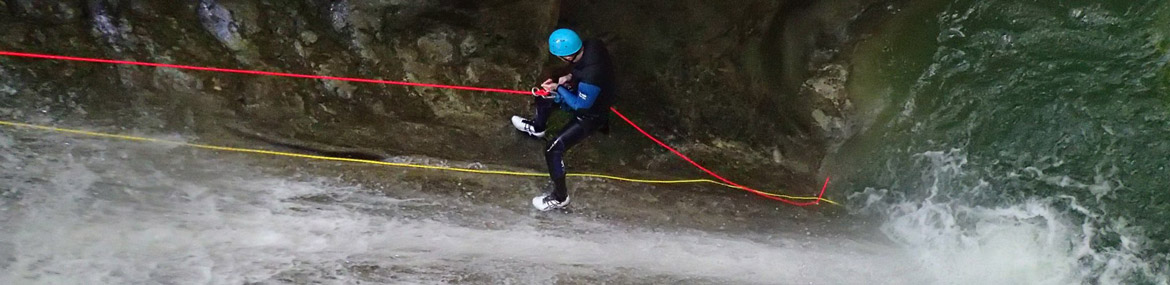 Versoud canyon, abseiling in Vercors mountain range